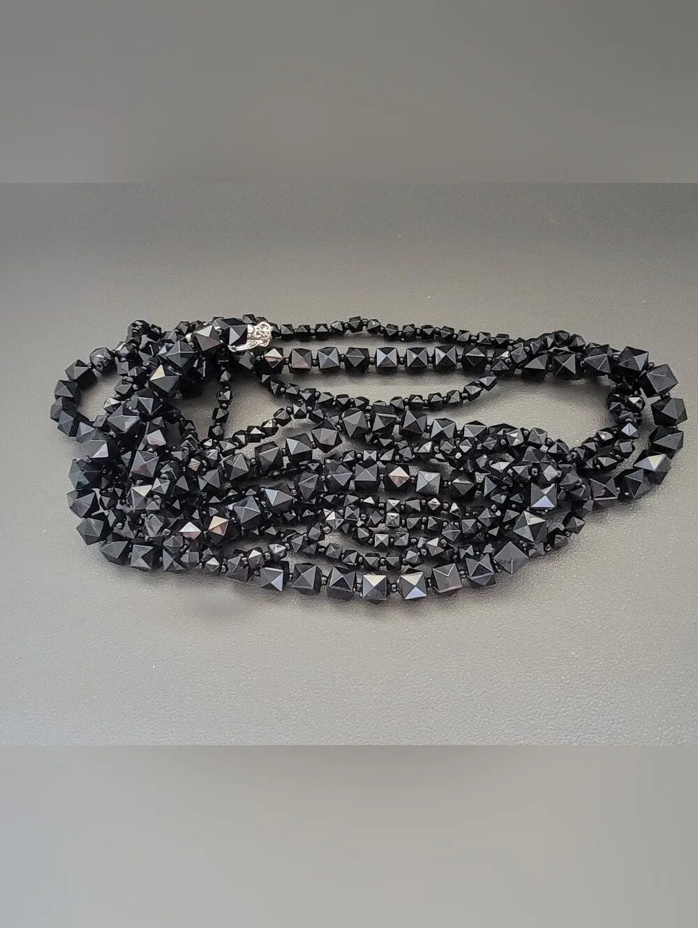 3 Pc Black Statement Jewelry Bundle Crystal Bib Nk, Faceted Bead Nk, Memory Wire